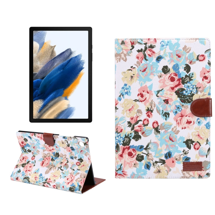 For Samsung Galaxy Tab A8 10.5 2021 X200 / X205 Flower Cloth Leather Smart Tablet Case