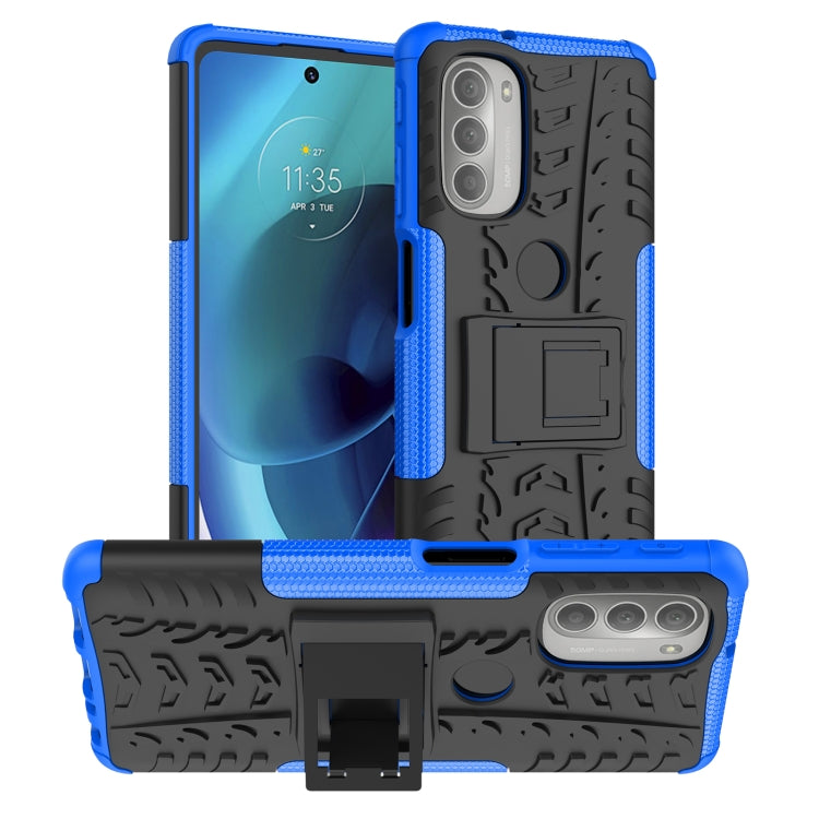 For Motorola Moto G51 5G Tire Texture TPU + PC Phone Case with Holder