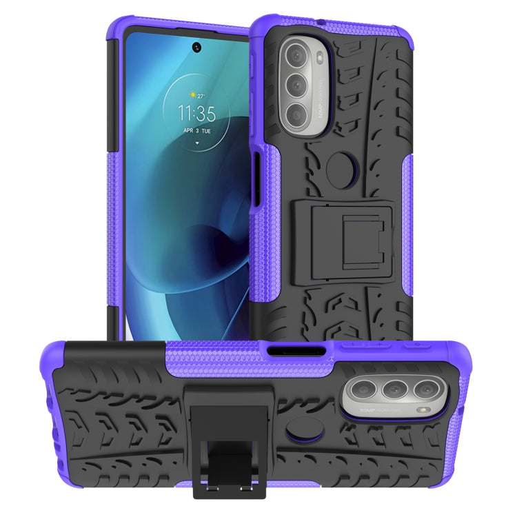 For Motorola Moto G51 5G Tire Texture TPU + PC Phone Case with Holder