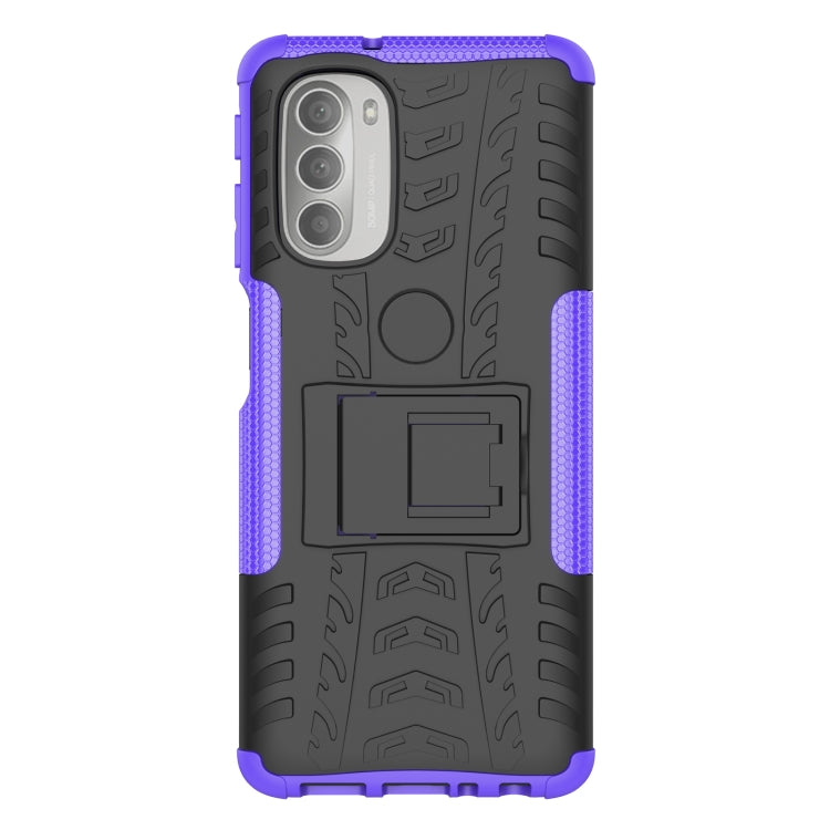 For Motorola Moto G51 5G Tire Texture TPU + PC Phone Case with Holder