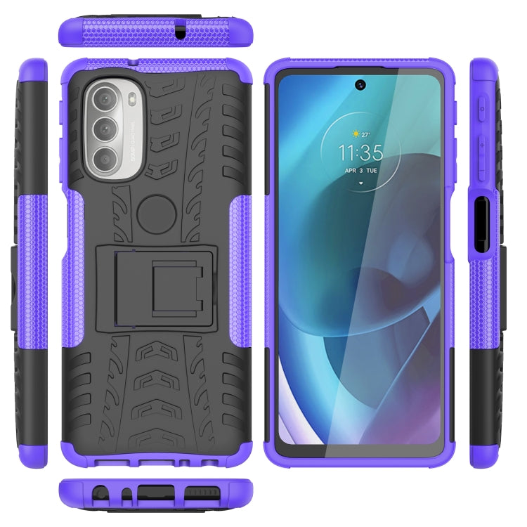 For Motorola Moto G51 5G Tire Texture TPU + PC Phone Case with Holder