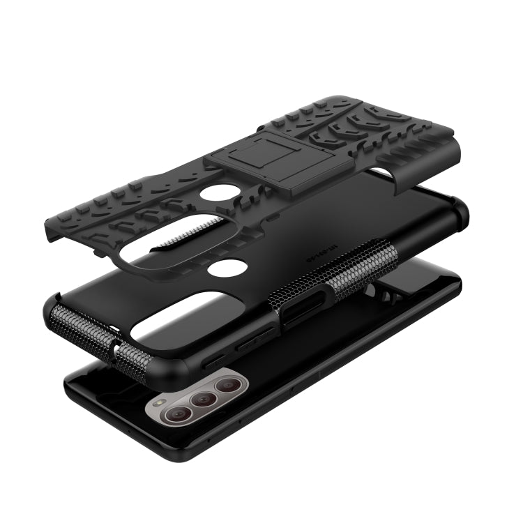 For Motorola Moto G51 5G Tire Texture TPU + PC Phone Case with Holder