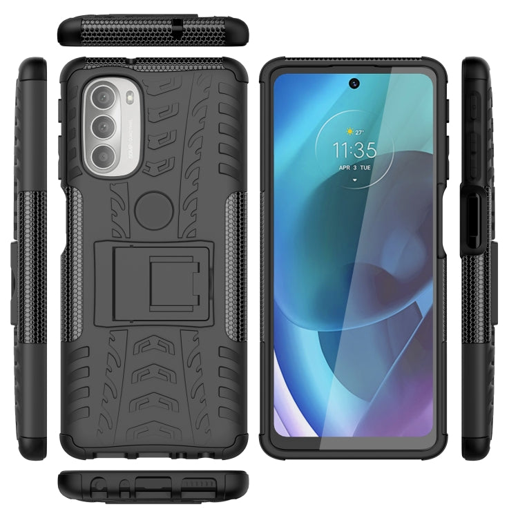 For Motorola Moto G51 5G Tire Texture TPU + PC Phone Case with Holder