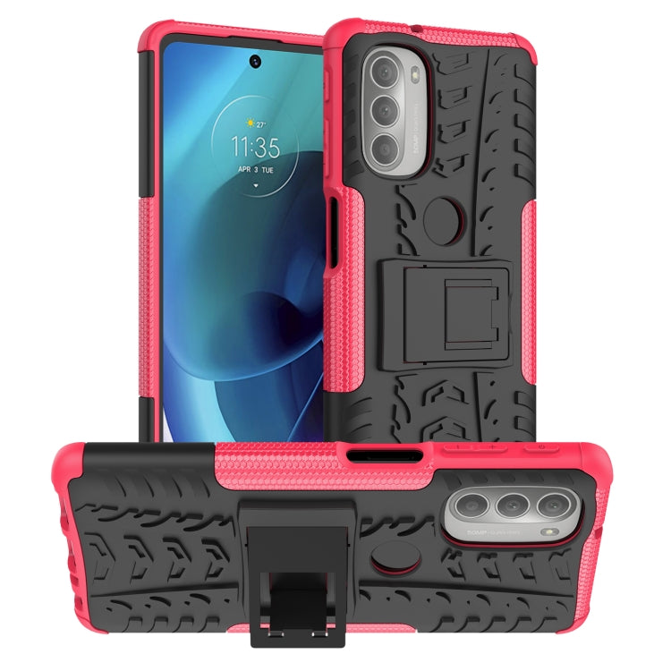 For Motorola Moto G51 5G Tire Texture TPU + PC Phone Case with Holder