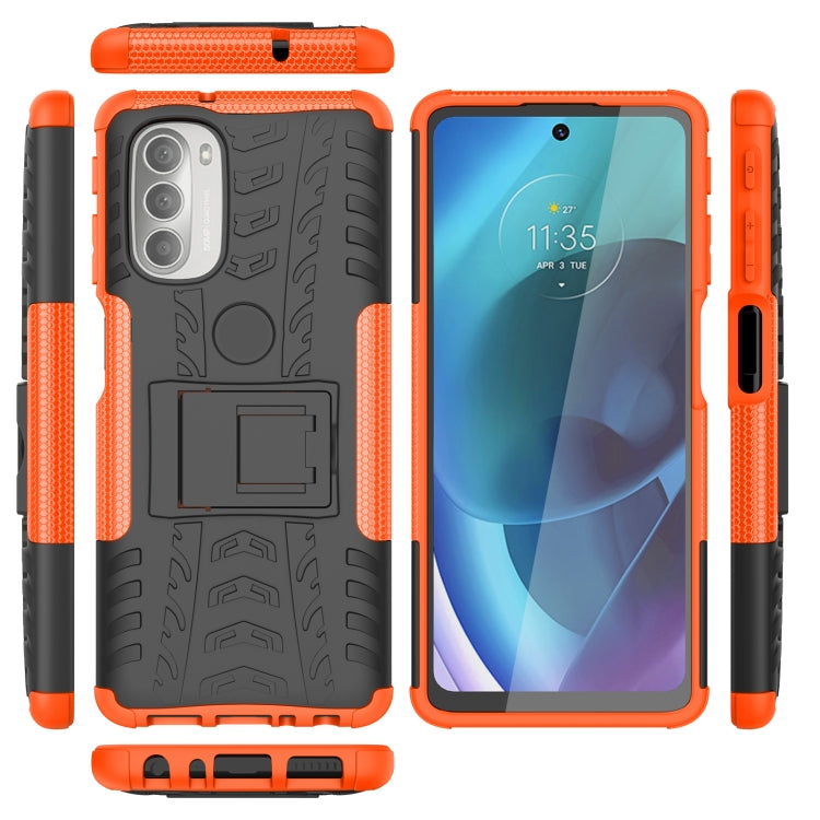 For Motorola Moto G51 5G Tire Texture TPU + PC Phone Case with Holder