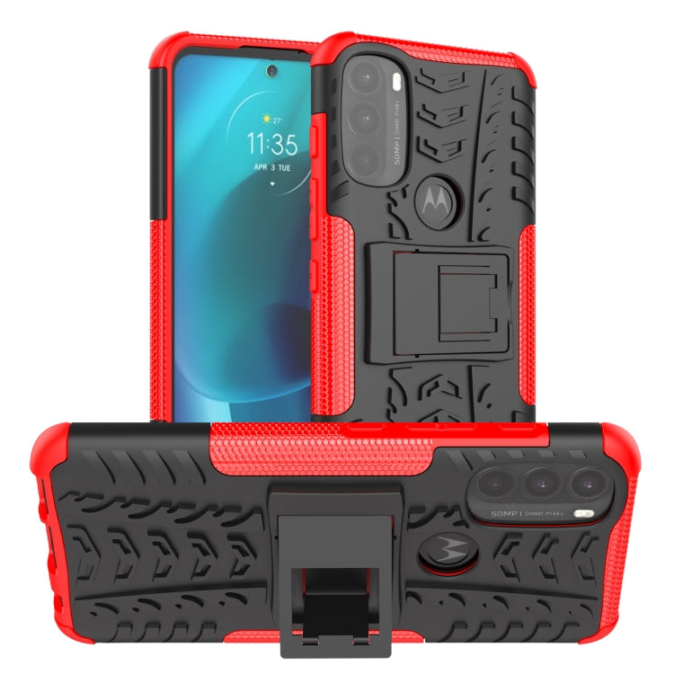 For Motorola Moto G71 5G Tire Texture TPU + PC Phone Case with Holder