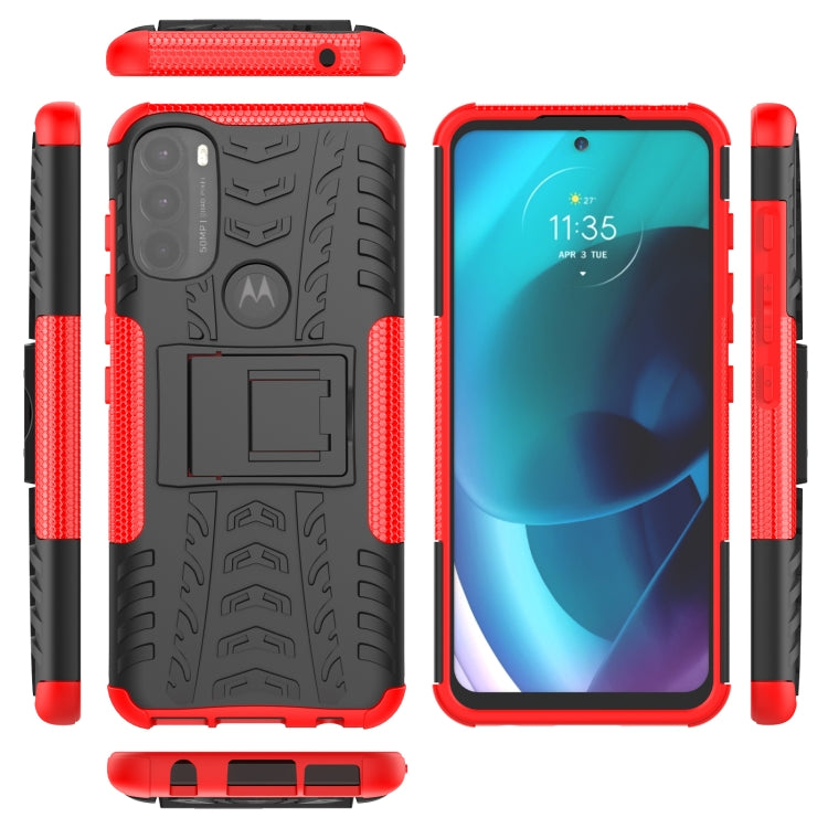 For Motorola Moto G71 5G Tire Texture TPU + PC Phone Case with Holder