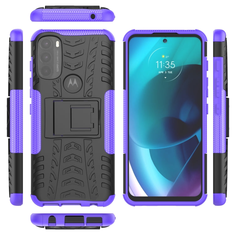 For Motorola Moto G71 5G Tire Texture TPU + PC Phone Case with Holder