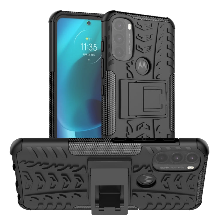For Motorola Moto G71 5G Tire Texture TPU + PC Phone Case with Holder