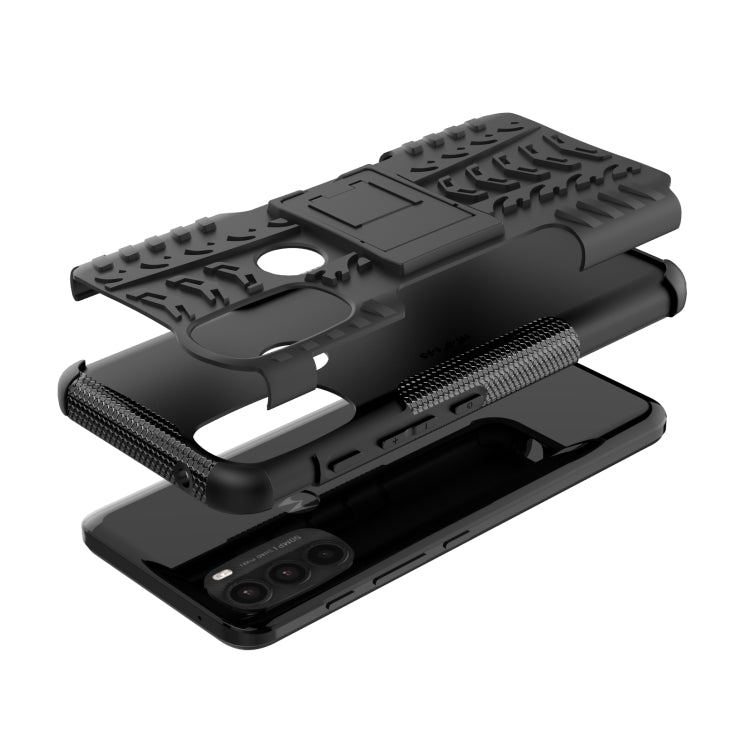 For Motorola Moto G71 5G Tire Texture TPU + PC Phone Case with Holder