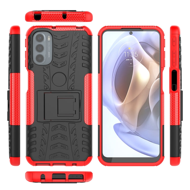 For Motorola Moto G31 / G41 Tire Texture TPU + PC Phone Case with Holder