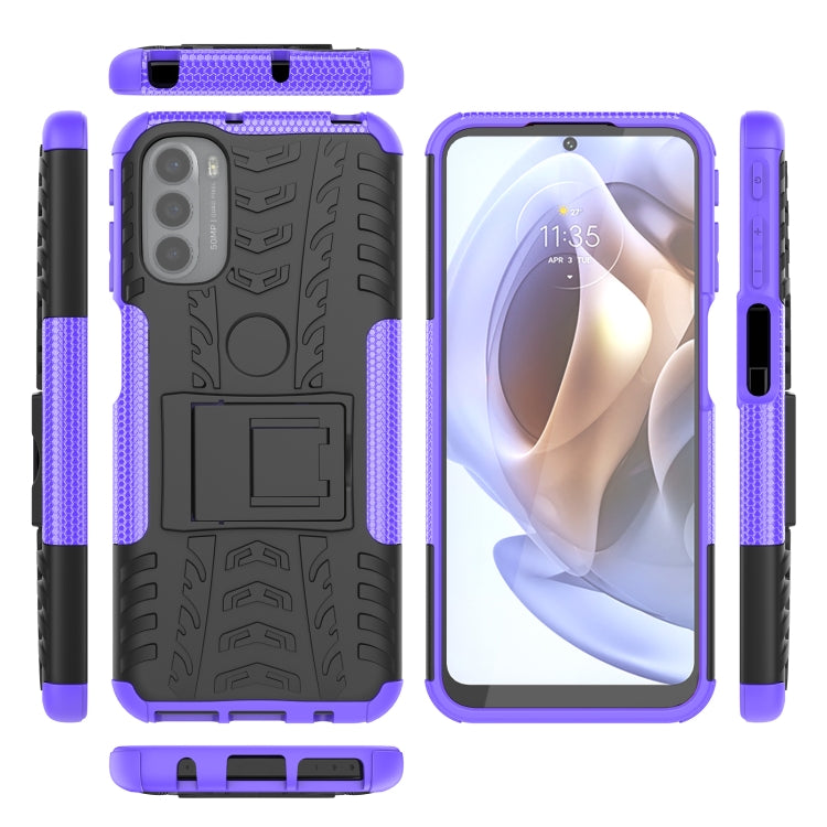 For Motorola Moto G31 / G41 Tire Texture TPU + PC Phone Case with Holder