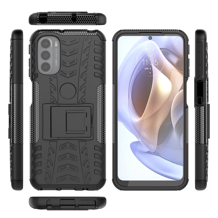 For Motorola Moto G31 / G41 Tire Texture TPU + PC Phone Case with Holder