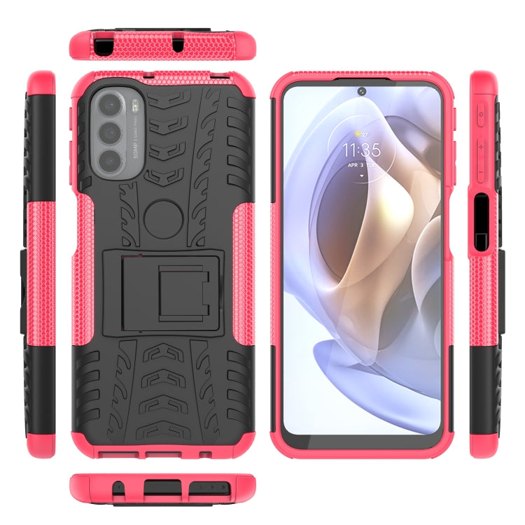 For Motorola Moto G31 / G41 Tire Texture TPU + PC Phone Case with Holder