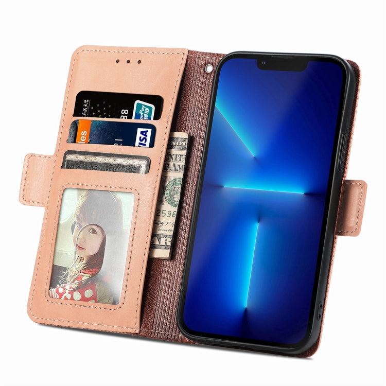 For iPhone 13 Grid Leather Flip Phone Case