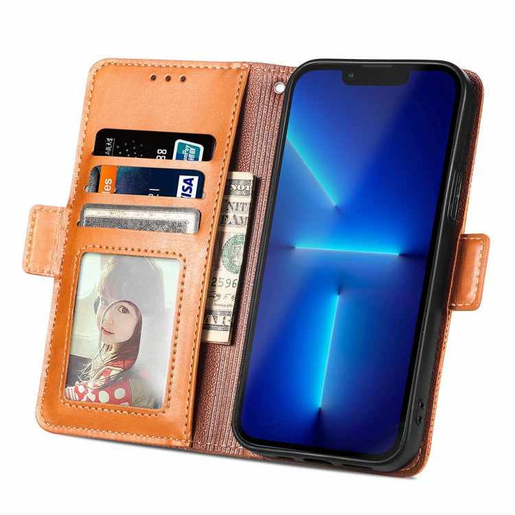 For iPhone 13 Grid Leather Flip Phone Case