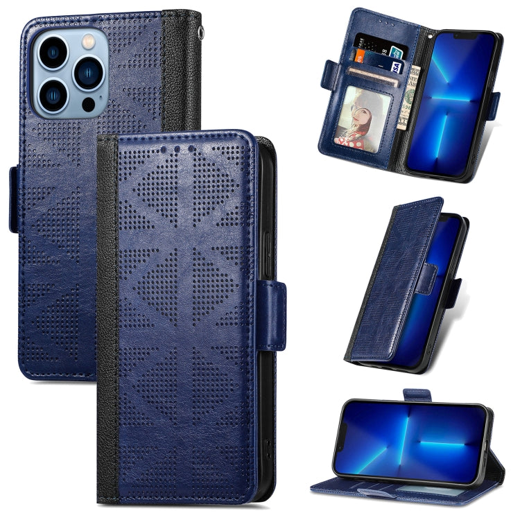 For iPhone 13 Pro Grid Leather Flip Phone Case
