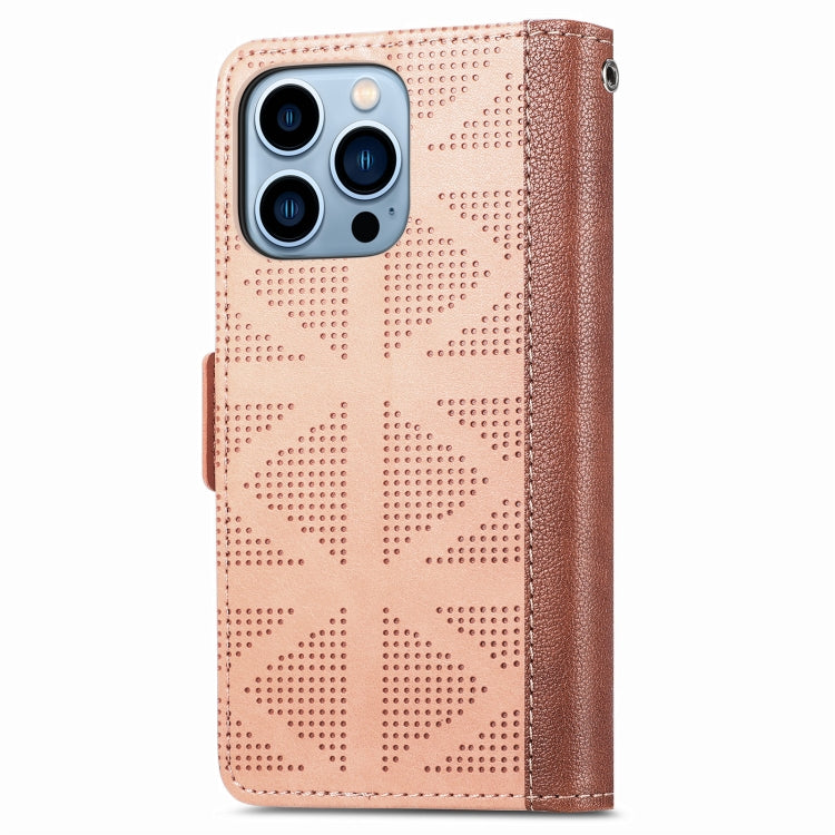 For iPhone 13 Pro Max Grid Leather Flip Phone Case