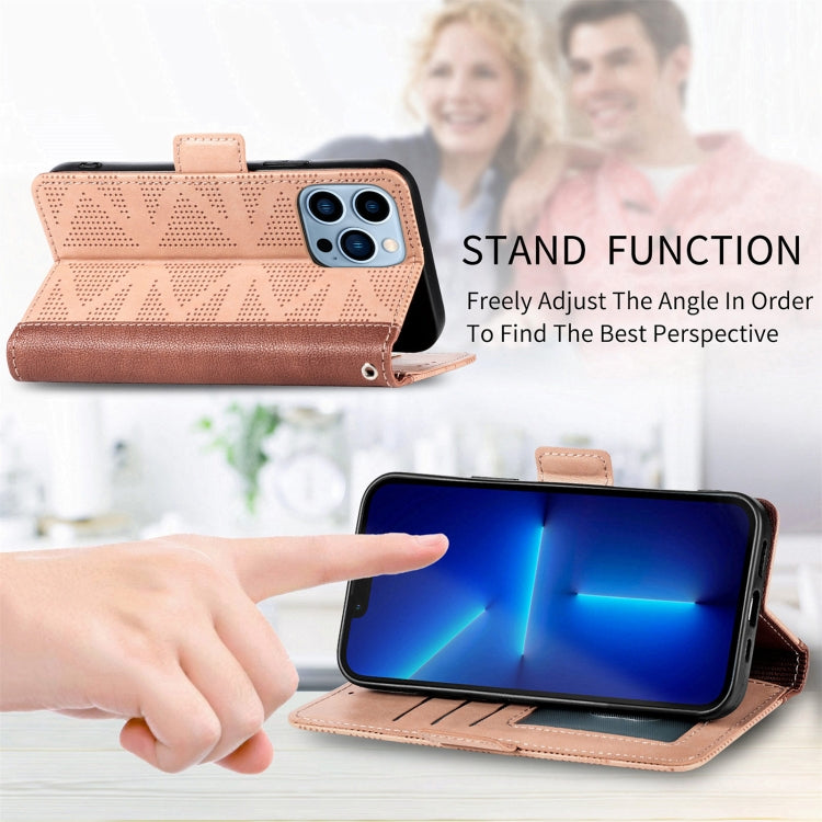 For iPhone 13 Pro Max Grid Leather Flip Phone Case