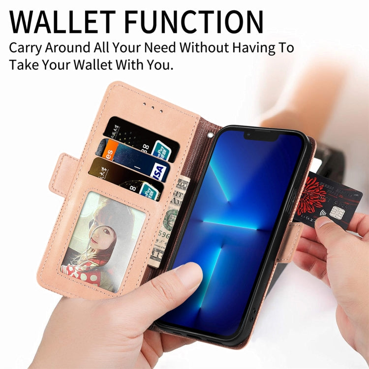 For iPhone 13 Pro Max Grid Leather Flip Phone Case