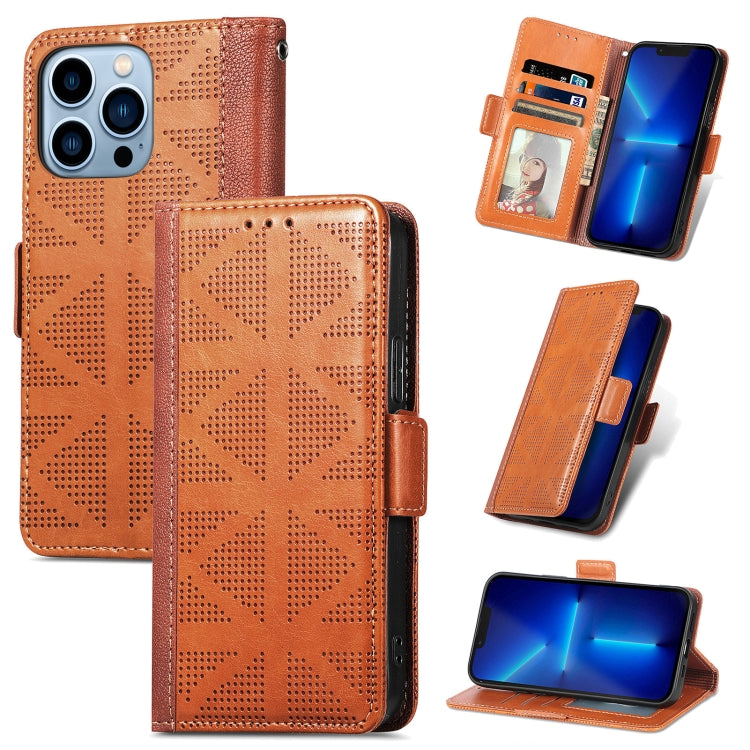 For iPhone 13 Pro Max Grid Leather Flip Phone Case