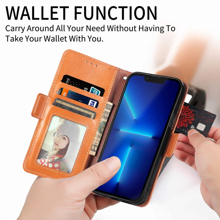 For iPhone 13 Pro Max Grid Leather Flip Phone Case