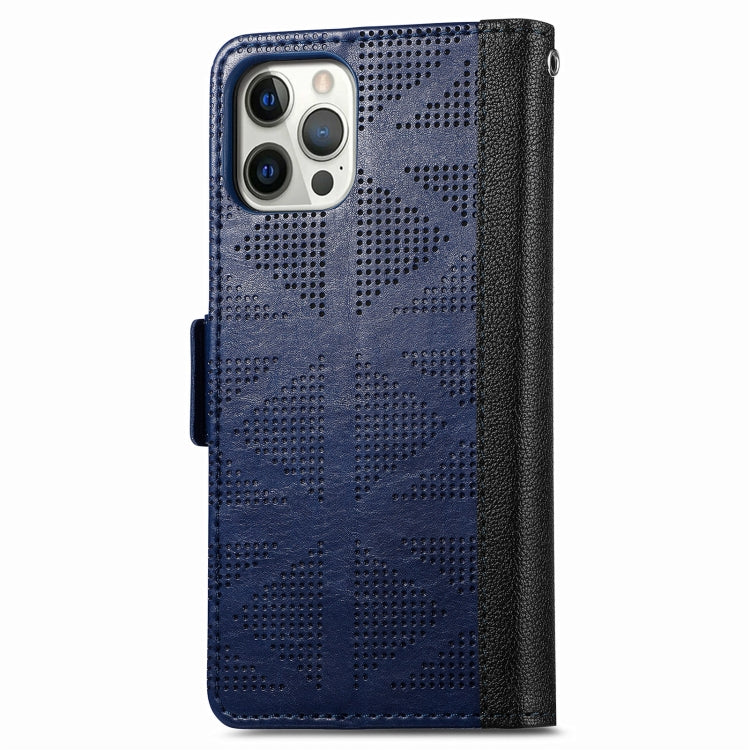 For iPhone 12 Pro Max Grid Leather Flip Phone Case