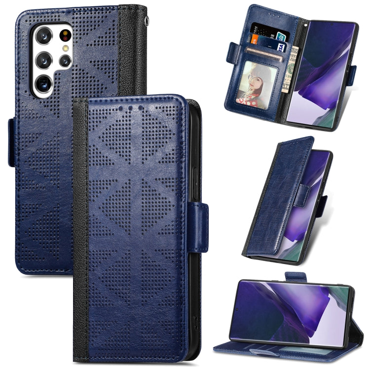 For Samsung Galaxy S22 Ultra 5G Grid Leather Flip Phone Case