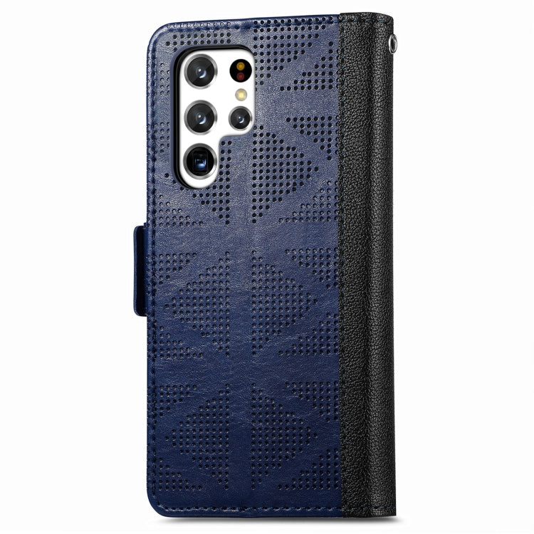 For Samsung Galaxy S22 Ultra 5G Grid Leather Flip Phone Case