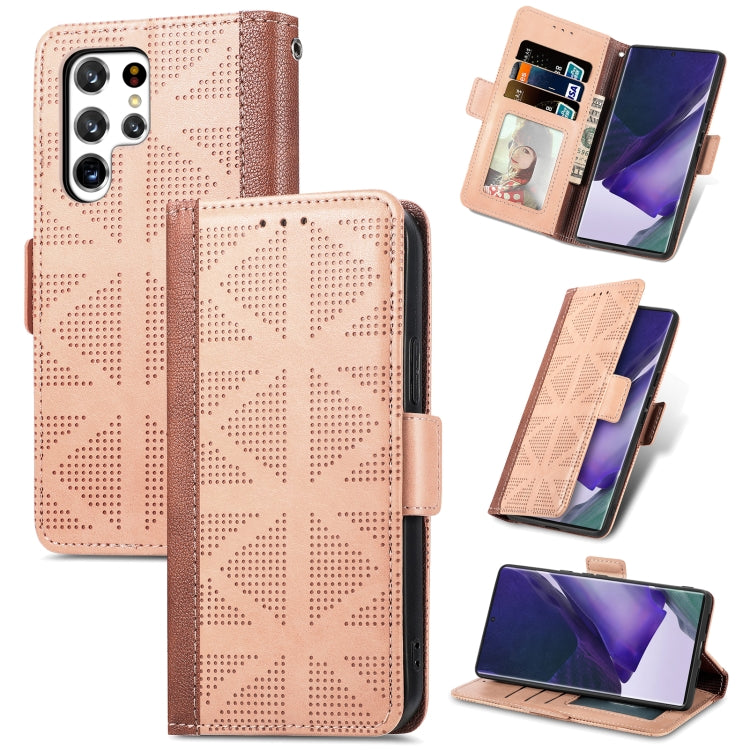 For Samsung Galaxy S22 Ultra 5G Grid Leather Flip Phone Case