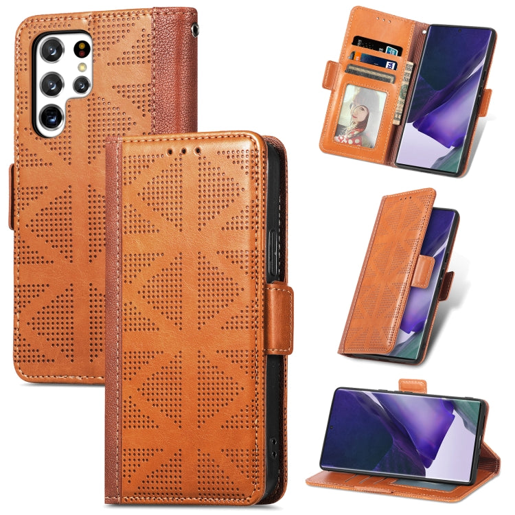 For Samsung Galaxy S22 Ultra 5G Grid Leather Flip Phone Case