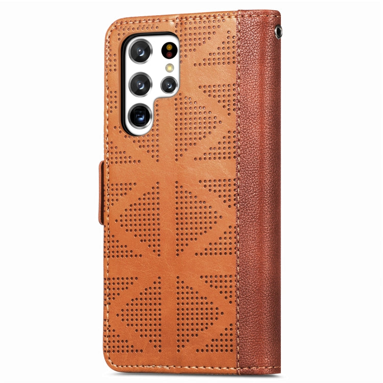 For Samsung Galaxy S22 Ultra 5G Grid Leather Flip Phone Case