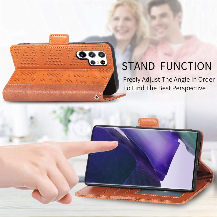 For Samsung Galaxy S22 Ultra 5G Grid Leather Flip Phone Case