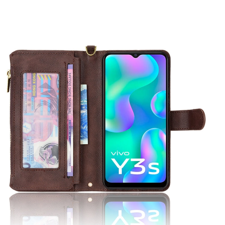 For vivo Y3s 2021 Litchi Texture Zipper Leather Phone Case