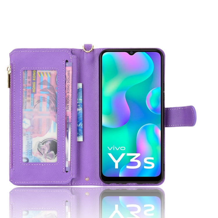 For vivo Y3s 2021 Litchi Texture Zipper Leather Phone Case