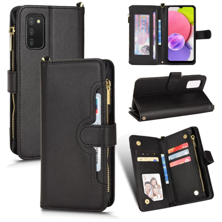 For Samsung Galaxy A03s 164.2mm Litchi Texture Zipper Leather Phone Case