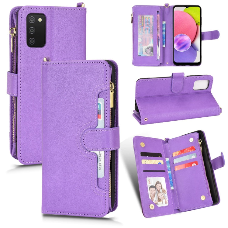 For Samsung Galaxy A03s 164.2mm Litchi Texture Zipper Leather Phone Case