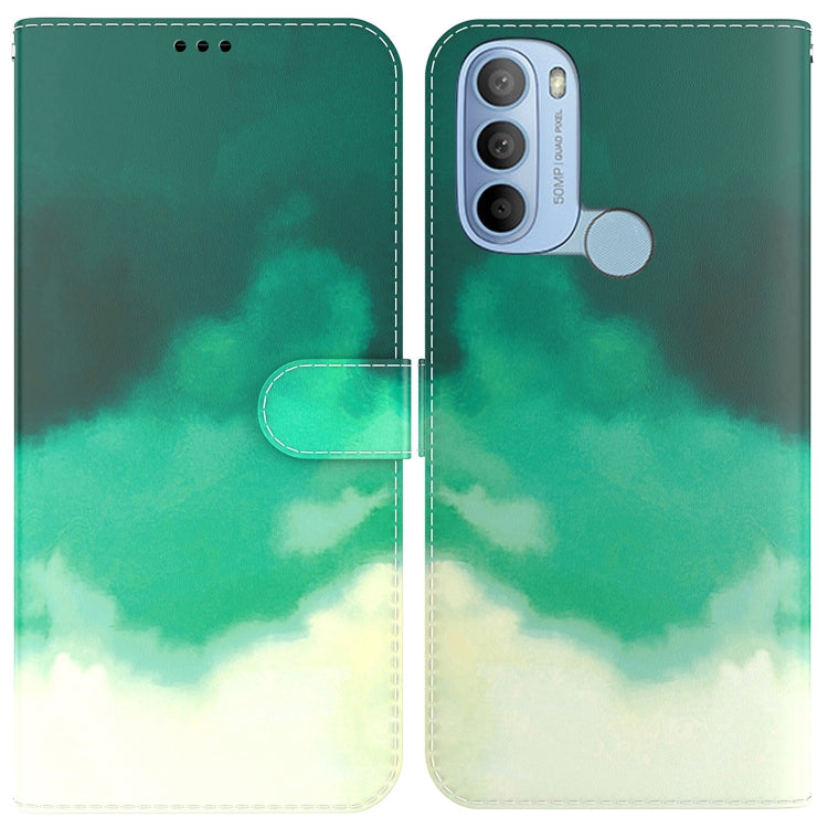 For Motorola Moto G31 4G Brazil Version with Fingerprint Watercolor Pattern Horizontal Flip Leather Phone Case