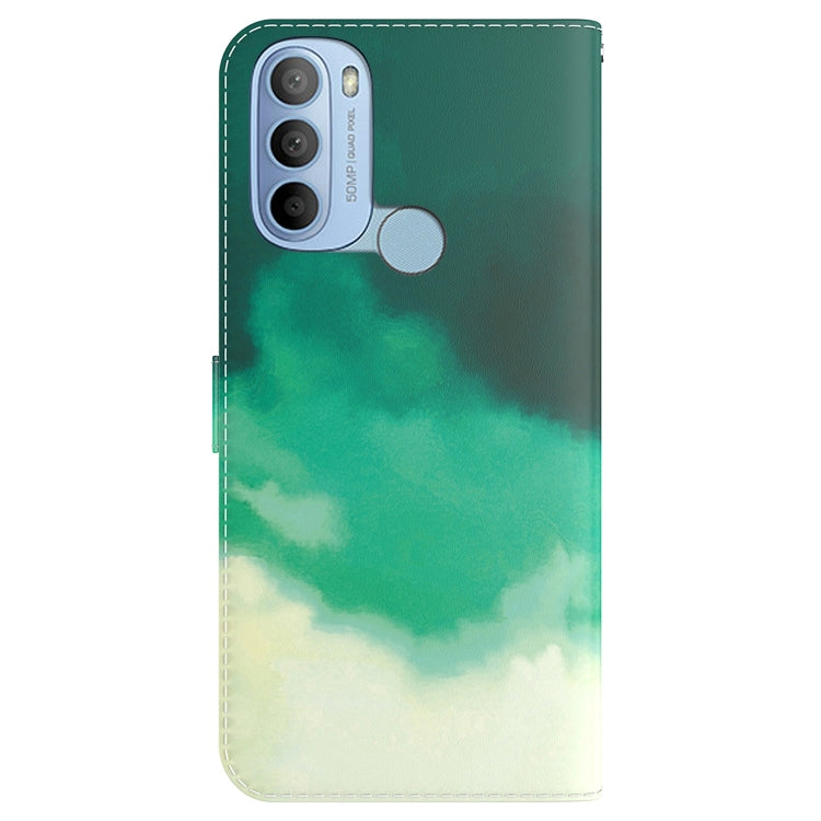 For Motorola Moto G31 4G Brazil Version with Fingerprint Watercolor Pattern Horizontal Flip Leather Phone Case