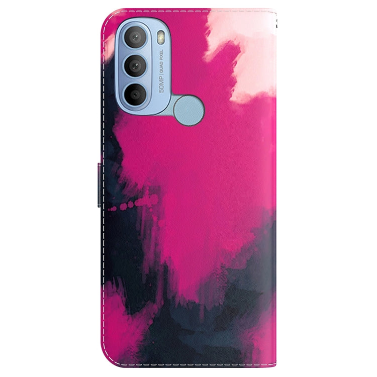 For Motorola Moto G31 4G Brazil Version with Fingerprint Watercolor Pattern Horizontal Flip Leather Phone Case