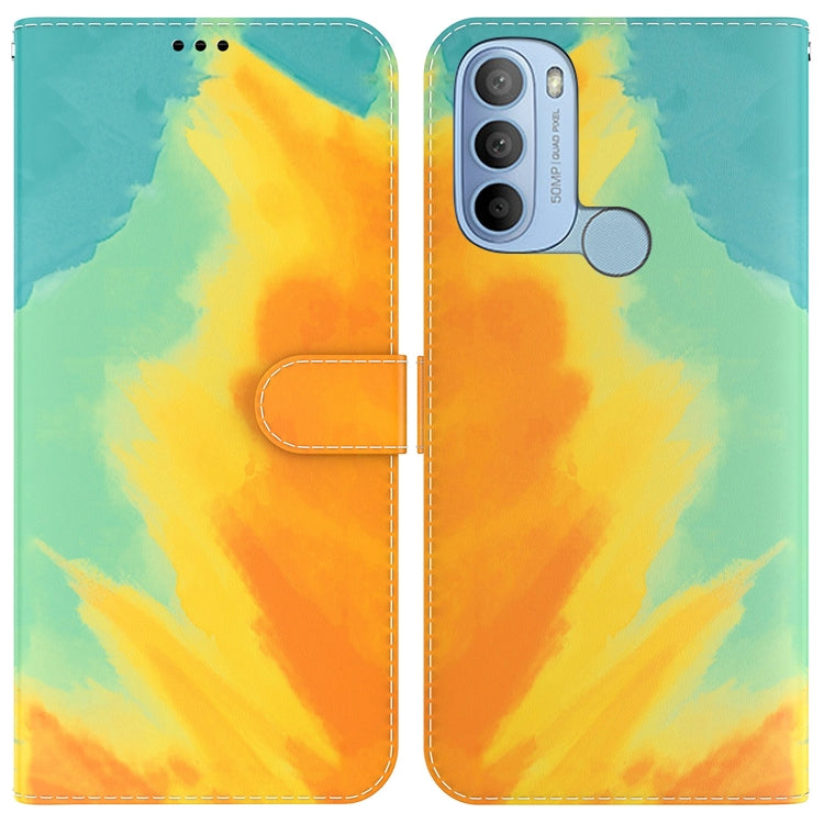 For Motorola Moto G31 4G Brazil Version with Fingerprint Watercolor Pattern Horizontal Flip Leather Phone Case