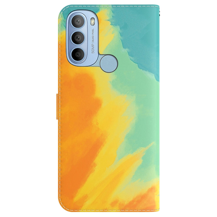For Motorola Moto G31 4G Brazil Version with Fingerprint Watercolor Pattern Horizontal Flip Leather Phone Case