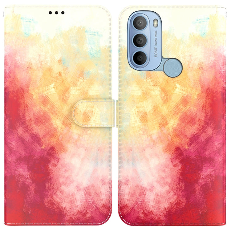 For Motorola Moto G31 4G Brazil Version with Fingerprint Watercolor Pattern Horizontal Flip Leather Phone Case