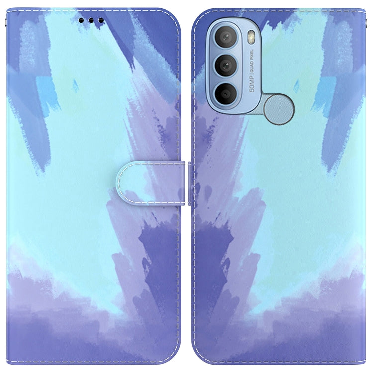For Motorola Moto G31 4G Brazil Version with Fingerprint Watercolor Pattern Horizontal Flip Leather Phone Case