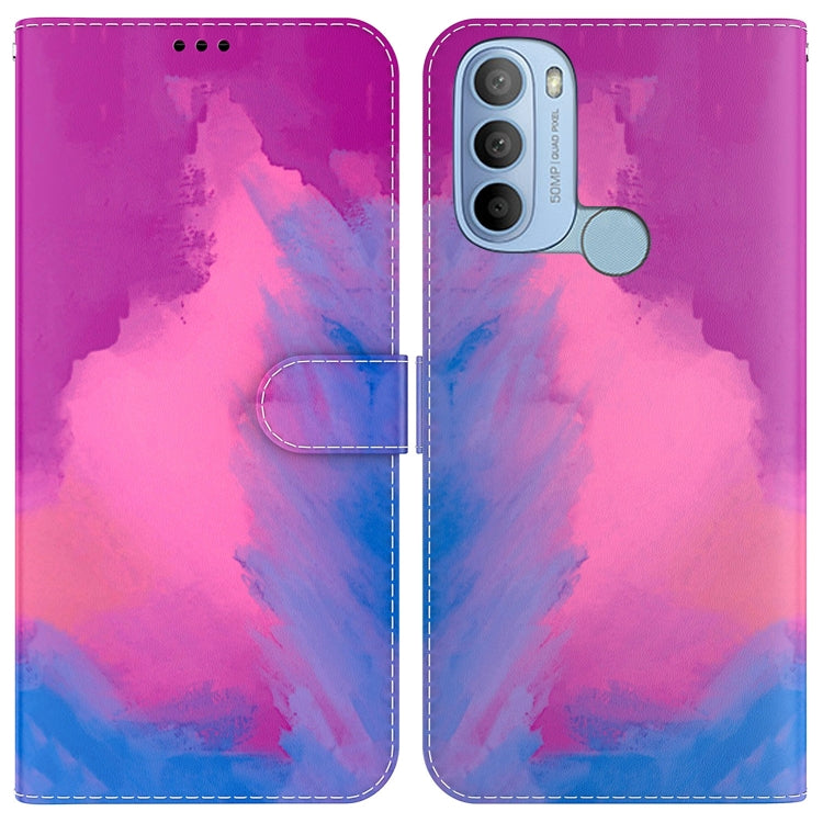 For Motorola Moto G31 4G Brazil Version with Fingerprint Watercolor Pattern Horizontal Flip Leather Phone Case