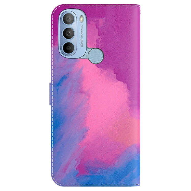 For Motorola Moto G31 4G Brazil Version with Fingerprint Watercolor Pattern Horizontal Flip Leather Phone Case