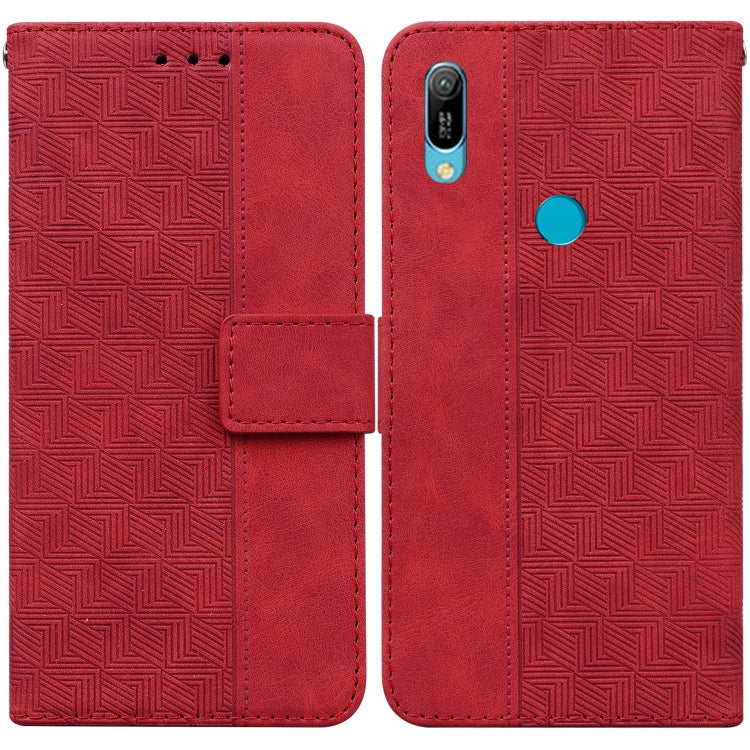 For Huawei Y6 2019 Geometric Embossed Leather Phone Case
