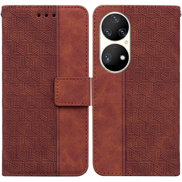 For Huawei P50 Pro Geometric Embossed Leather Phone Case