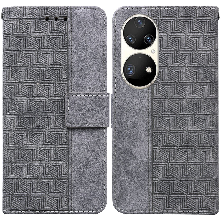 For Huawei P50 Pro Geometric Embossed Leather Phone Case