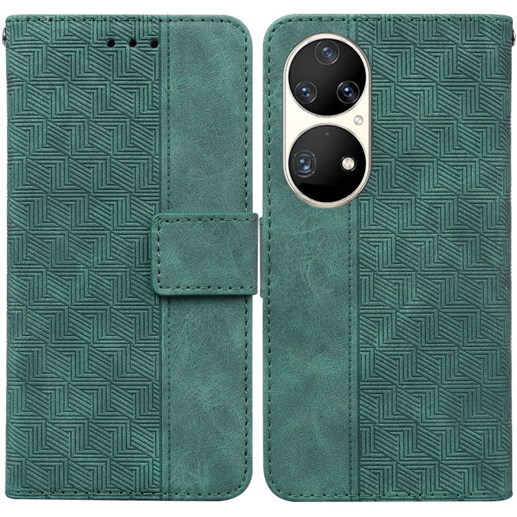 For Huawei P50 Pro Geometric Embossed Leather Phone Case